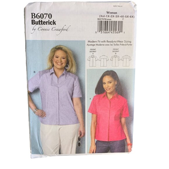 Butterick Misses Top Shirt Sewing Pattern Sz XX1-6X B6070 - Uncut - Picture 1 of 4